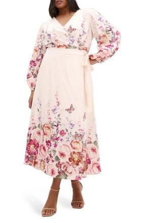 City Chic Anastasia Flutter Sleeve Midi Dress in Eden Garden at Nordstrom, Size Xxxs
