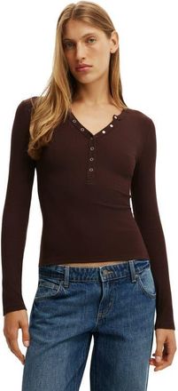 Cotton On Womens Blake Henley Long Sleeve in Dark Oak at Nordstrom, Size Xx-Small