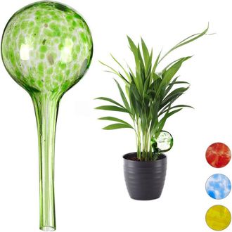 Relaxdays Sfere per Irrigazione, Set da 20, per Piante e Fiori, Irrigatori per Ufficio Vacanza, &oslash; 6cm, in Vetro, Verde