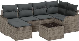 vidaXL Garden Sofa Set with Cushion 7 pcs Grey Poly rattan vidaXL