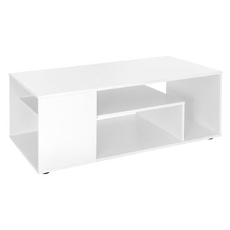 ML Design Ml-design Mesa De Centro Blanca 110x50x41 Cm Aglomerado Revestido Mesita De Caf&eacute; Rectangular Moderna Mueble Auxiliar Vers&aacute;til Con 4 Estantes En 3 Nive