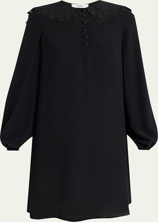 Chlo&eacute; Floral Embroidered Silk Knee-Length Dress