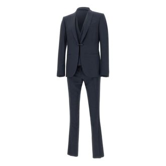 Corneliani Single Breasted Suits, male, Blue, Size: XL Wool Three-piece Suit
