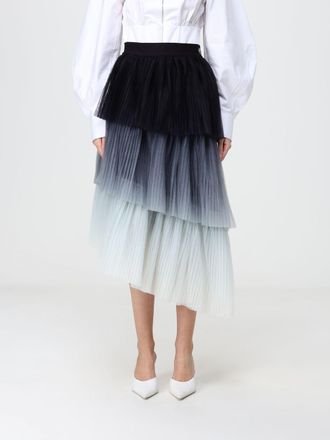 Karl Lagerfeld High-Waisted Pleated Cr&ecirc;pe Midi Skirt with Abstract Print