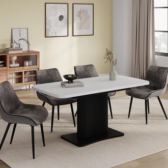 Vicco Mesa De Comedor Fenaro, Blanco/negro, 120 X 80 Cm Extensible, Vicco