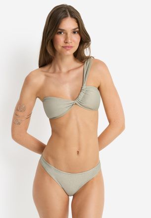 Lascana Bandeau-Bikini-Top LSCN BY LASCANA Gladys, Damen, Gr. 34, N-Gr, sage grau, Elasthan, Polyamid, Glitzerf&auml;den, Bikini-Oberteile Bandeau-Bikini-Top, in t