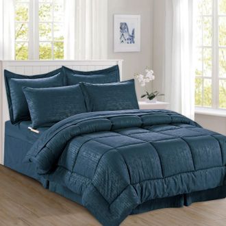Elegant Comfort 8-Piece Bamboo Floral Pattern Comforter Set- Includes 4-Piece Sheet Set with Double Sided Storage Pockets