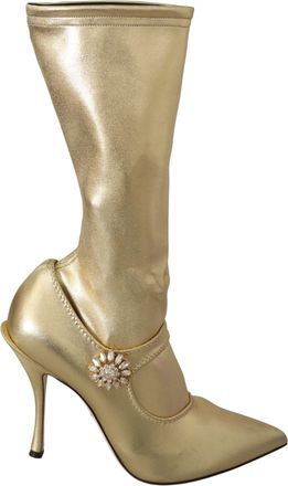 Dolce & Gabbana Gold Rhinestones Ankle Boots Socks Womens Shoes