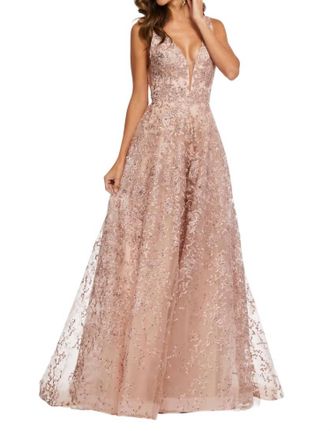 Sherri Hill V-Neck Bodice Prom Dress In Blush/nude