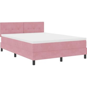 vidaXL vidaXL Box Spring Bed with Mattress & LED Pink 140x190 cm Velvet