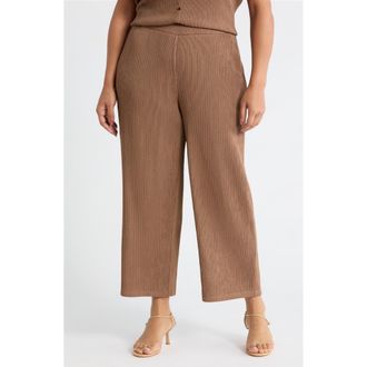 Anne Klein Crinkle Pull-On Ankle Wide Leg Pants in Mushroom at Nordstrom, Size 1 X