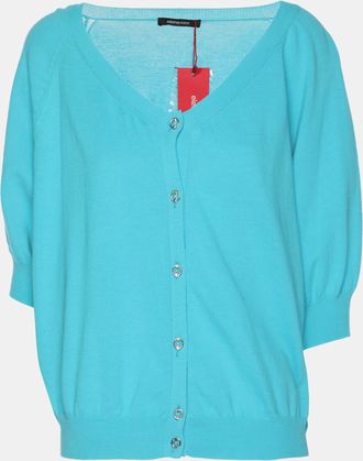 Elena Miro Teal Cotton Knit Button Front Crop Top