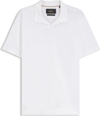 BOSS Cotton-linen polo shirt with Johnny collar