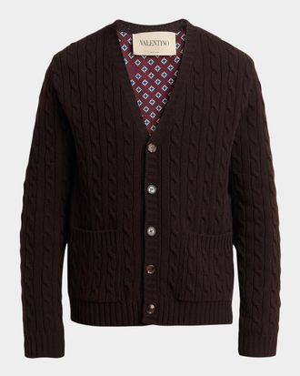 Valentino Garavani Men & apos;s Textured Cable-Knit Virgin Wool Cardigan