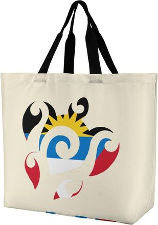 Generic Tribal Sea Turtle Barbuda Flag Reusable Shopping Bags Large Capacity Grocery Bag Heavy Duty Tote for Women 40x40x16cm