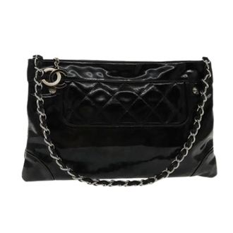 Chanel Pre-owned Clutches, female, Black, Size: ONE SIZE Pre-owned Matelasse Chain Patent Leather Shoulder Bag