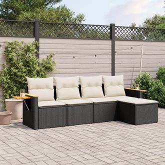 vidaXL Set De Muebles De Jard&iacute;n 5 Pzas Y Cojines Rat&aacute;n Sint&eacute;tico Negro Vidaxl