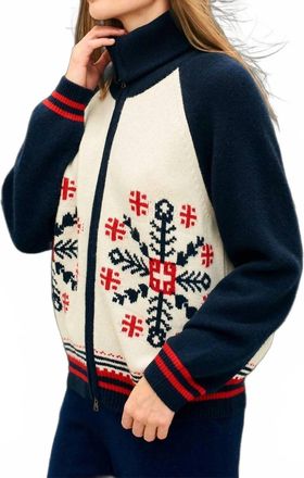 JUMPER 1234 Snowflake Zip Up Cardigan Sweater In Navy Red And Cream