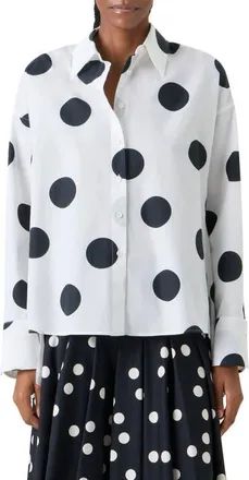 Akris X-Large Polka Dot Oversize Cotton Poplin High-Low Button-Up Shirt in Cream-Black at Nordstrom, Size 14
