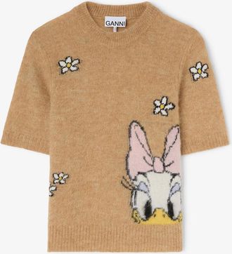 Ganni Beige Daisy Duck Short Sleeve Jumper
