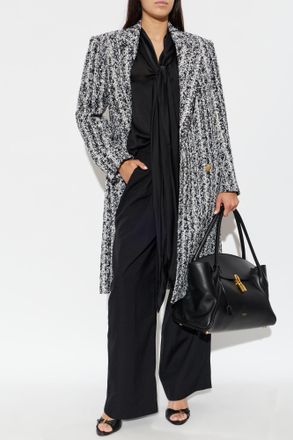 Balmain Double-breasted Coat With Pockets, Womens, Black