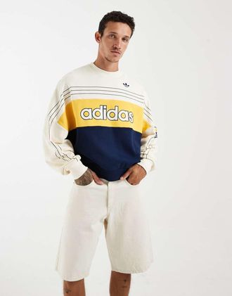 adidas Originals Felpa girocollo bianco crema stile college