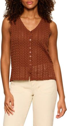 Sanctuary No Rush Front Button Sweater Vest in Ancient Clay Ivory at Nordstrom, Size Xx-Large