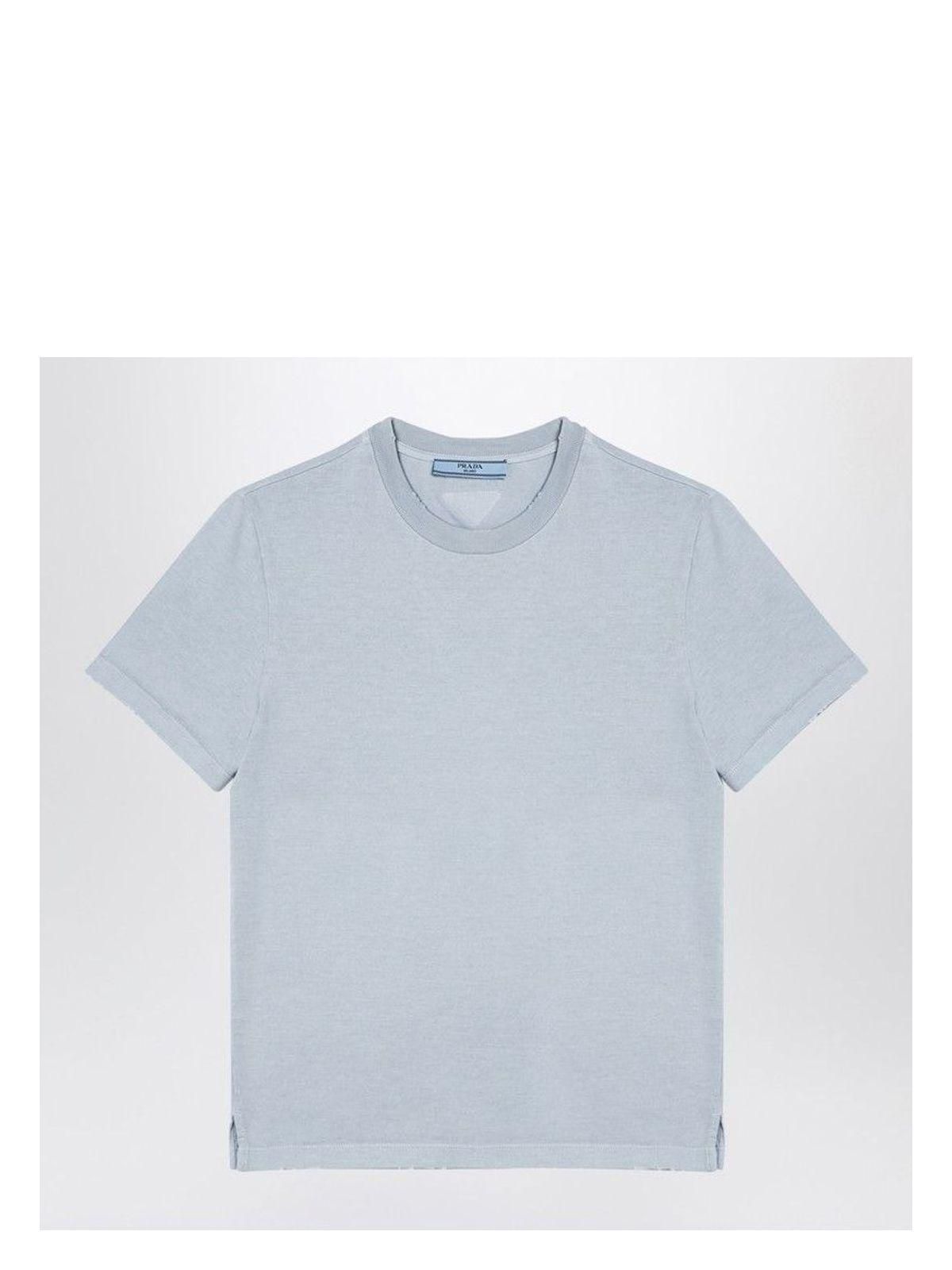 Tシャツ・カットソー PRADA LIGHT BLUE COTTON T-SHIRT WITH WEAR Tシャツ・カットソー PRADA LIGHT BLUE COTTON T-SHIRT WITH