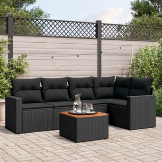 vidaXL Vidaxl - Set De Sof&aacute;s De Jard&iacute;n 6 Piezas Y Cojines Rat&aacute;n Sint&eacute;tico Negro