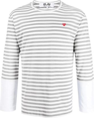 Comme Des Gar&ccedil;ons Embroidered Logo Striped T-shirt