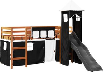 vidaXL Vidaxl - Cama Alta Ni&ntilde;os Con Torre Madera Pino Blanco Negro 80x200 Cm