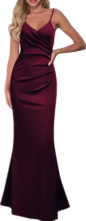 Generic Women Evening Party Dress Long Formal Prom Wedding Guest Bridesmaid Elegant Gown Sleeveless V Neck Split Cocktail Dresses Red