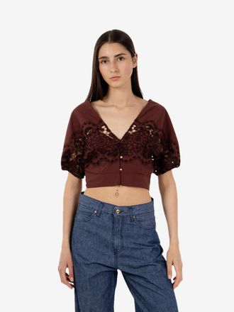 Patrizia Pepe Top crop con ricamo marrone