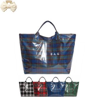 Generic Womens Letters Print Tote Bag, Fashion Plaid Tote Bag Handbag, PVC Work Handle for Women Shopping Market (Blue)