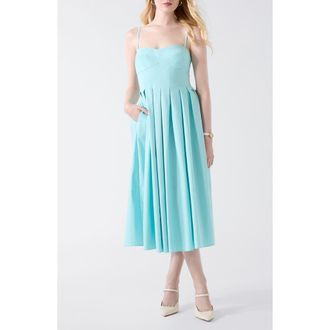 Guess Bria Pleated Midi Dress in Celeste Blue at Nordstrom, Size 10