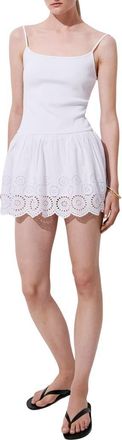 Mango Mixed Media Broderie Anglaise Minidress in White at Nordstrom, Size 10