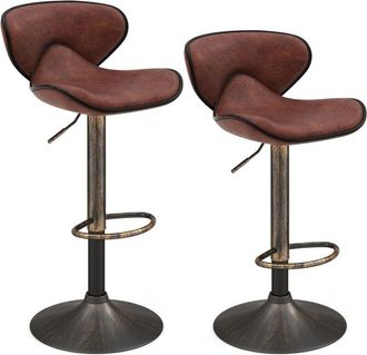 Costway Bar Stool Set of 2 Adjustable Swivel Counter Height Chair w/ Footrest & Heavy-duty Base