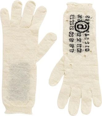 Maison Margiela Gebreide handschoenen met cijfermotief - Dames - Handschoenen - Beige - S - Wol - Accessoires