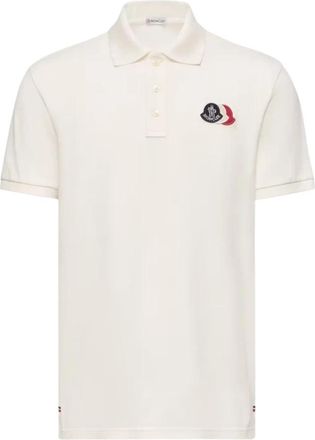 Moncler Logo Patch Katoen Piqu&eacute; Polo Shirt - Heren - Polos - Wit - L - Katoen - Tops