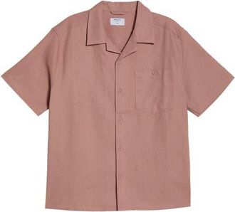 Percival Linen & Cotton Camp Shirt in Mauve at Nordstrom, Size Xx-Large