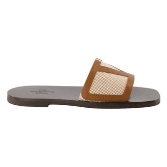 Valentino Garavani Sliders, male, Brown, Size: 11 1/2 US Viva Superstar Leather and Canvas Sliders