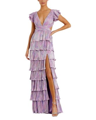 Mac Duggal Ruffle Tiered Criss Cross Lace Up Gown