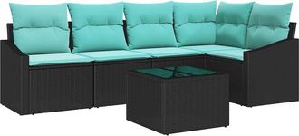 vidaXL Juego De Sof&aacute; 6 Uds. Negro Rat&aacute;n Sint&eacute;tico Vidaxl