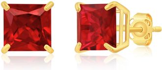 MAX + STONE 14k Yellow or White Gold 7mm Princess Cut Gemstone Square Stud Earrings