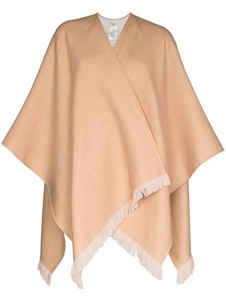 Fendi Poncho met franje logo - Beige