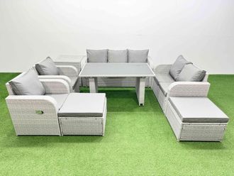 Fimous 9 Seater Garden Furniture Set 2 Big Stool Side Table Light Grey