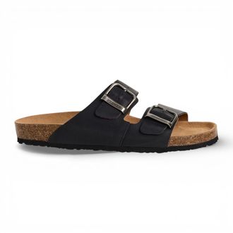 Tamaris Mens Black Leather Slip-On Footbed Slipper Sandals