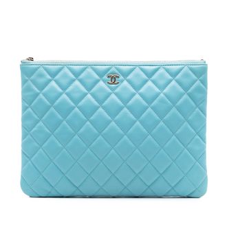 Chanel Blue Medium Quilted Lambskin O Case Clutch