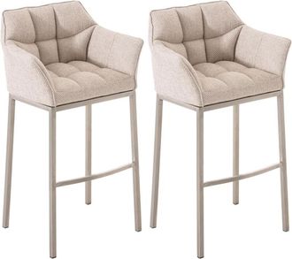 Clp Clp - Set De 2 Taburete De Bar Damaso En Tela Con Base De 4 Patas Marfil Acero Inoxidable