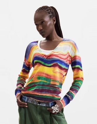 Desigual maglione fine lavorazione a maglia con stampa giallo